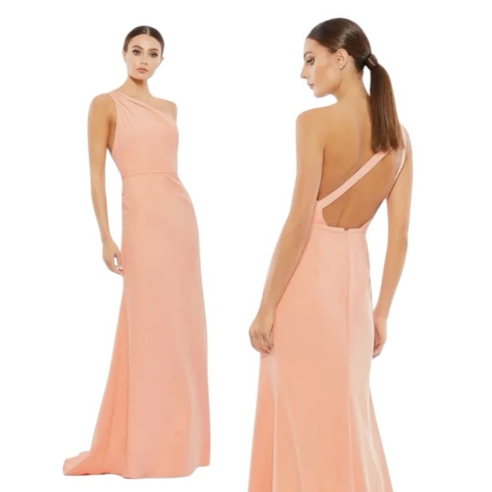 NWT Mac Duggal 26266 One-Shoulder Crepe Mermaid Gown Dress Peach Wedding Formal
